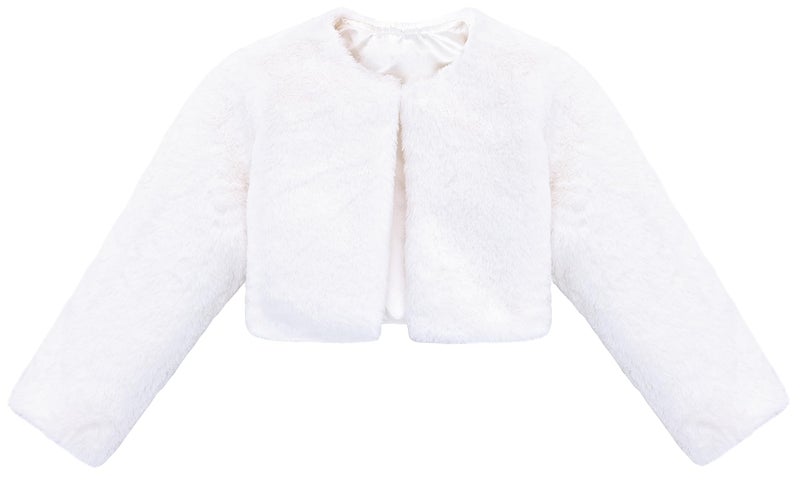 Lilax Girls Cozy Faux Fur Long Sleeve Crew Neck Dress Coat (White,5T) - Image 1